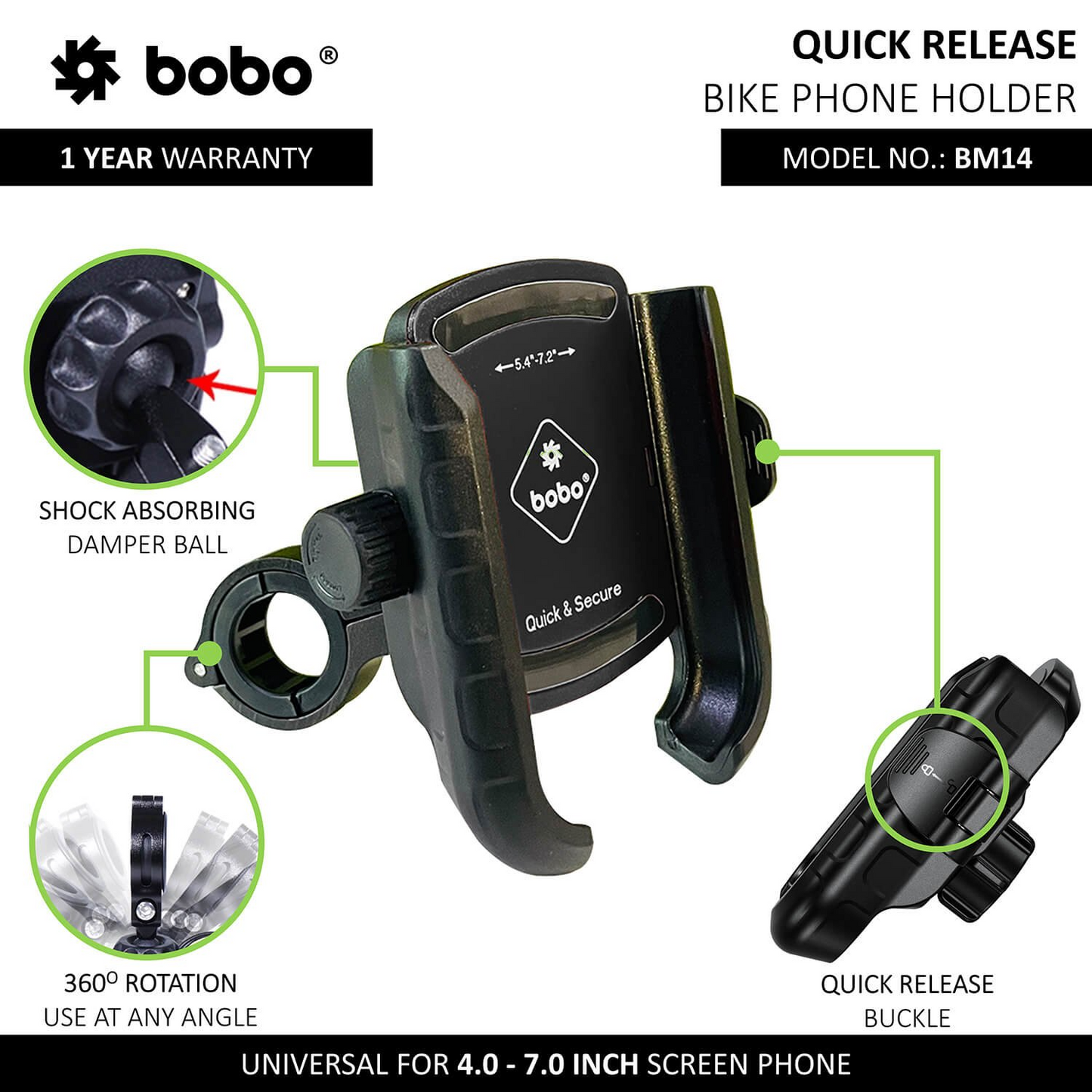 BOBO-BM14 Quick Release Enhanced BM4 Bike / Cycle Phone Holder Motorcycle Mobile Mount (Blue)-BB-BM-014-001003 BOBO GEARS