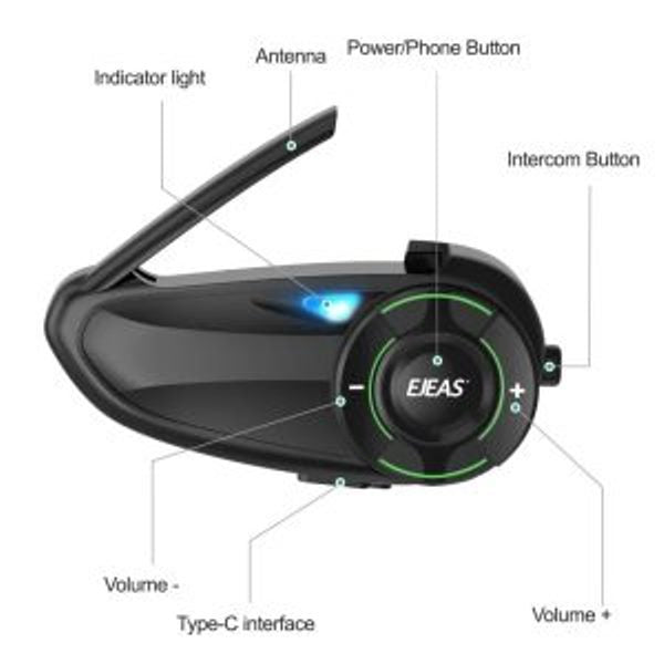 EJEAS Q8 Motorcycle Mesh Intercom 6 Riders Group Talking at The Same Time – EJAS-Q8