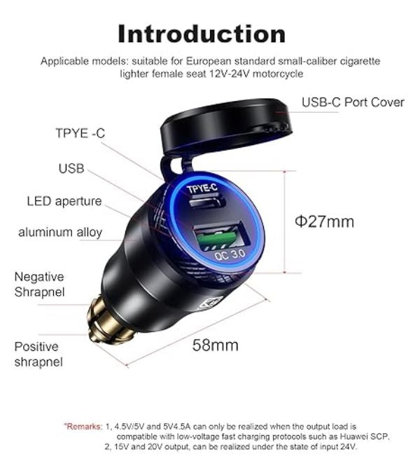 Kewig DIN Hella Plug to Dual QC3.0 USB & Type-C Quick Charger Waterproof Adapter Aluminium for 12V-24V (KWG-B8) Kewig