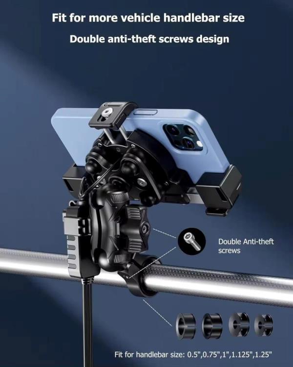 Kewig Motorcycle smart phone seat accessories bracket Anti vibration damper Suitable phone size:4.0-7.2 inch (With Wireless Charger+usb-c) (M27-A1) Kewig