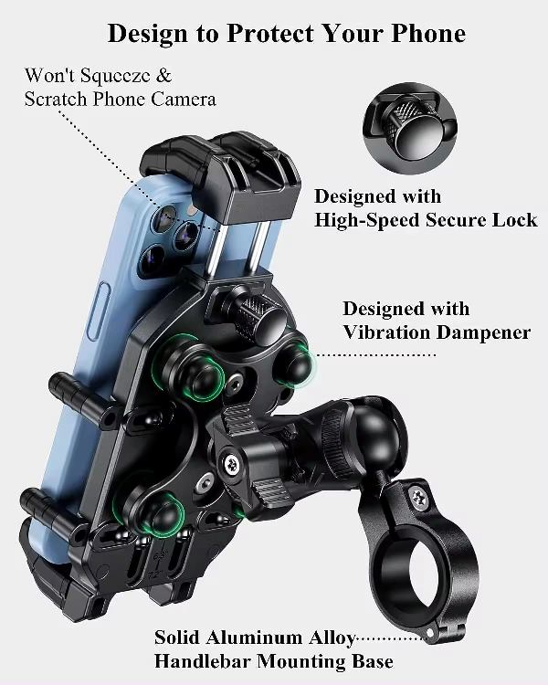Kewig Motorcycle Phone Holder with Anti-Vibration Damper Safe Lock (M26-C1) Kewig