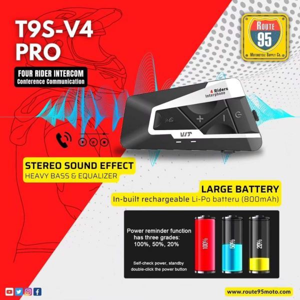 Route95-T9S V4 Pro Bluetooth Intercom Route95