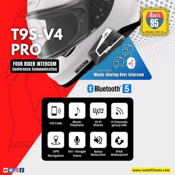 Route95-T9S V4 Pro Bluetooth Intercom Route95
