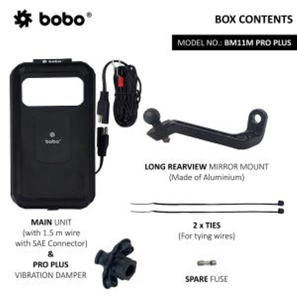 BOBO-BM11H PRO PLUS Fully Waterproof Bike Phone Holder with PRO PLUS Vibration Damper (with Fast 15W Wireless Charger & USB-C Input/Output Port) Motorcycle Mobile Mount-BB-BM-011-121001 BOBO GEARS