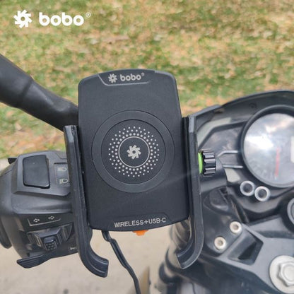 BOBO-BM12 Bike Phone Holder (with Fast 15W Wireless Charger & USB-C Input/Output Port) Motorcycle Mobile Mount-BB-BM-012-001001 BOBO GEARS
