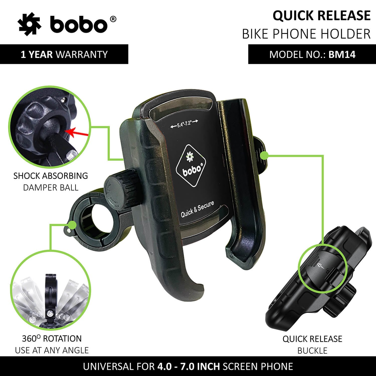 BOBO-BM14 Quick Release Enhanced BM4 Bike / Cycle Phone Holder Motorcycle Mobile Mount (Blue)-BB-BM-014-001003 BOBO GEARS