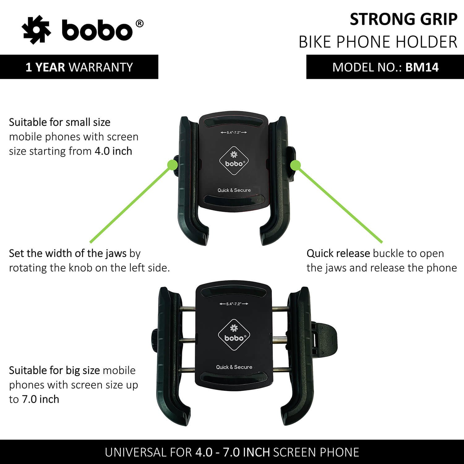 BOBO-BM14 Quick Release Enhanced BM4 Bike / Cycle Phone Holder Motorcycle Mobile Mount (Blue)-BB-BM-014-001003 BOBO GEARS