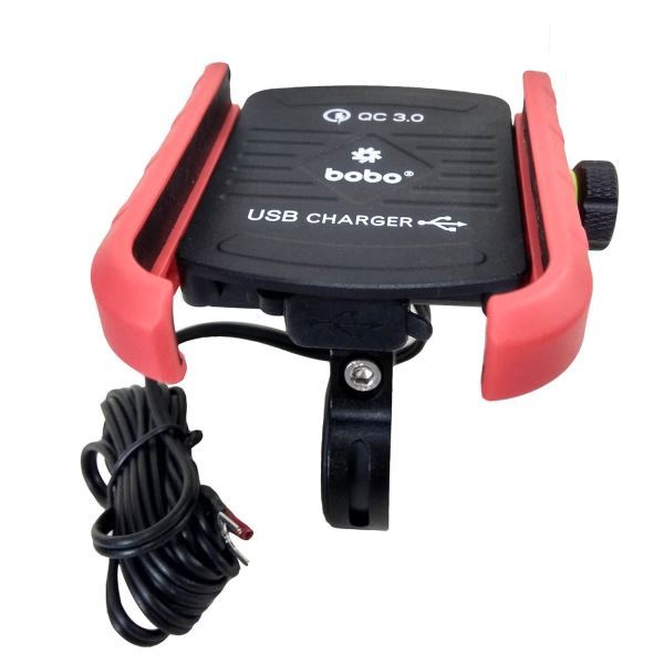BOBO-BM1 Jaw-Grip Bike Phone Holder (with fast USB 3.0 charger) Motorcycle Mobile Mount (Red)-BB-BM-001-001002 BOBO GEARS