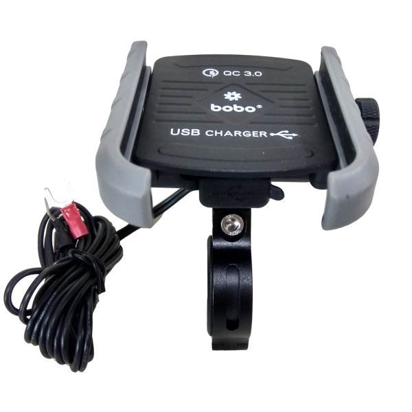 BOBO-BM1 Jaw-Grip Bike Phone Holder (with fast USB 3.0 charger) Motorcycle Mobile Mount (Silver)-BB-BM-001-001004 BOBO GEARS
