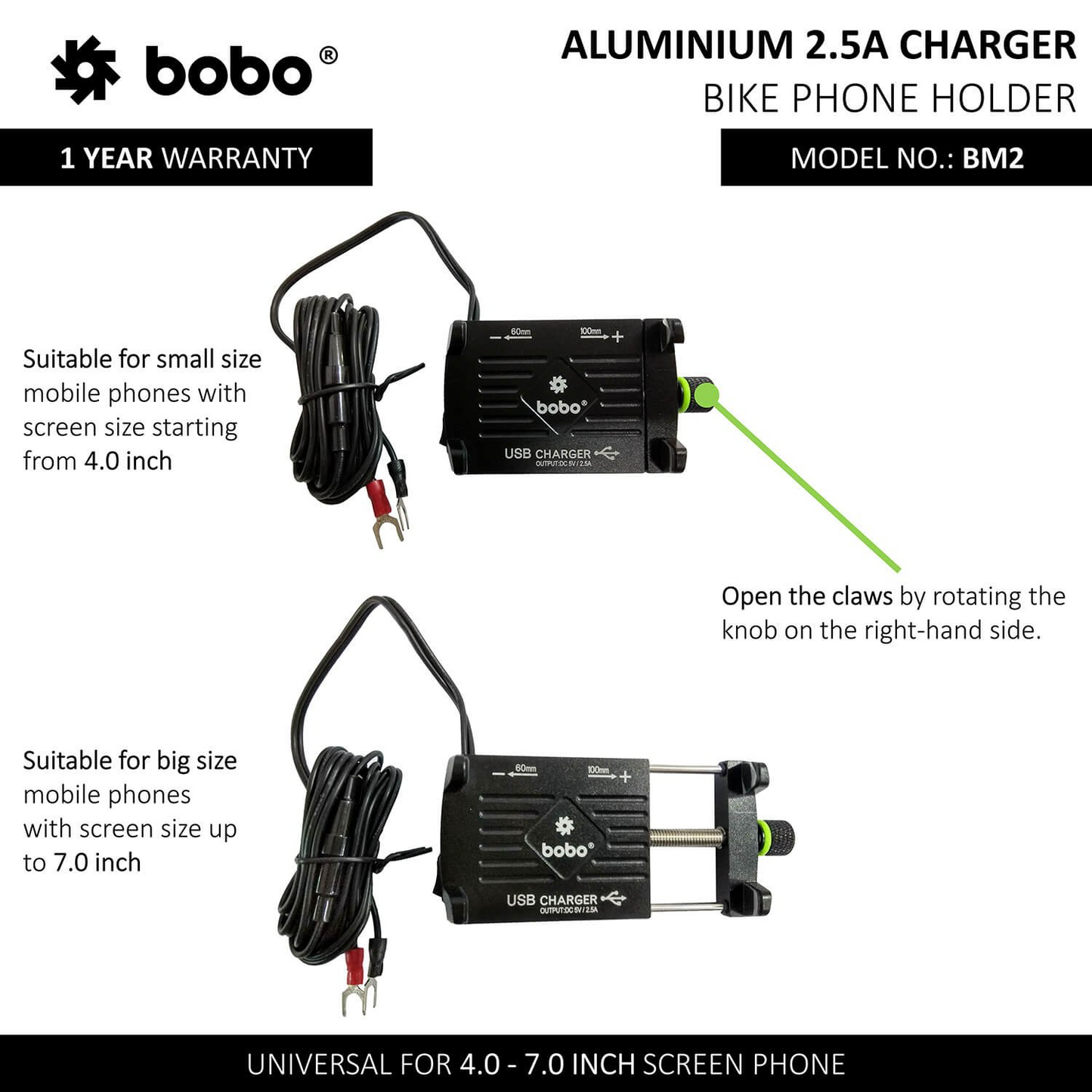 BOBO-BM2 Claw-Grip Aluminium Bike Phone Holder (With 2.5A USB charger) Motorcycle Mobile Mount (Blue)-BB-BM-002-001003 BOBO GEARS