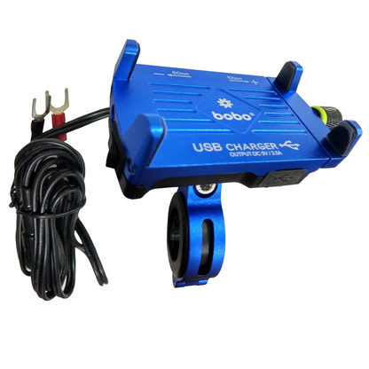 BOBO-BM2 Claw-Grip Aluminium Bike Phone Holder (With 2.5A USB charger) Motorcycle Mobile Mount (Blue)-BB-BM-002-001003 BOBO GEARS