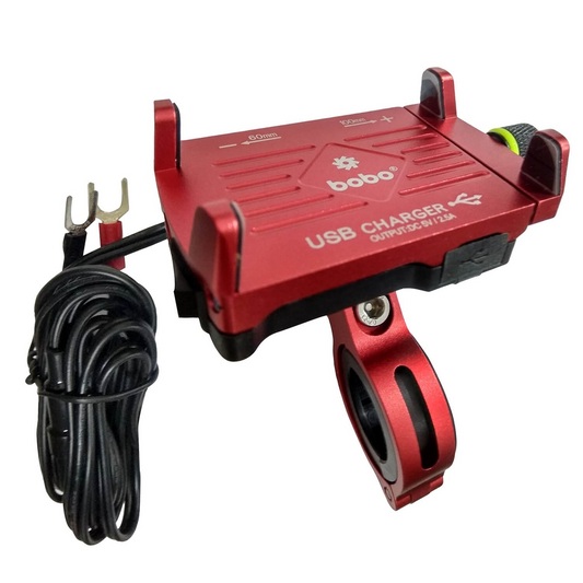BOBO-BM2 Claw-Grip Aluminium Bike Phone Holder (With 2.5A USB charger) Motorcycle Mobile Mount (Red)- BB-BM-002-001002 BOBO GEARS