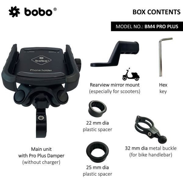 BOBO-BM4 Pro Plus Jaw-Grip Bike Phone Holder with Pro Plus Vibration Damper Motorcycle Mobile Mount-BB-BM-004-021001 BOBO GEARS