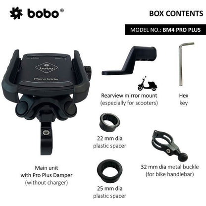BOBO-BM4 Pro Plus Jaw-Grip Bike Phone Holder with Pro Plus Vibration Damper Motorcycle Mobile Mount-BB-BM-004-021001 BOBO GEARS