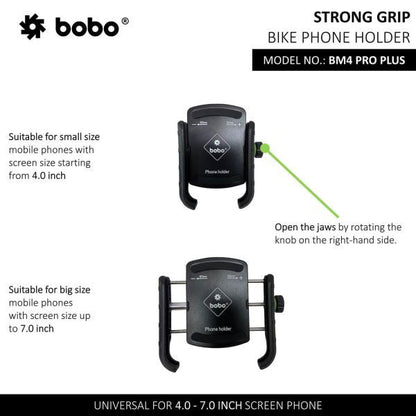 BOBO-BM4 Pro Plus Jaw-Grip Bike Phone Holder with Pro Plus Vibration Damper Motorcycle Mobile Mount-BB-BM-004-021001 BOBO GEARS