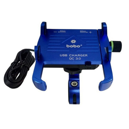 BOBO-BM5 Claw-Grip Aluminium Bike Phone Holder (With Fast USB 3.0 Charger) Motorcycle Mobile Mount (Blue)-BB-BM-005-001003 BOBO GEARS