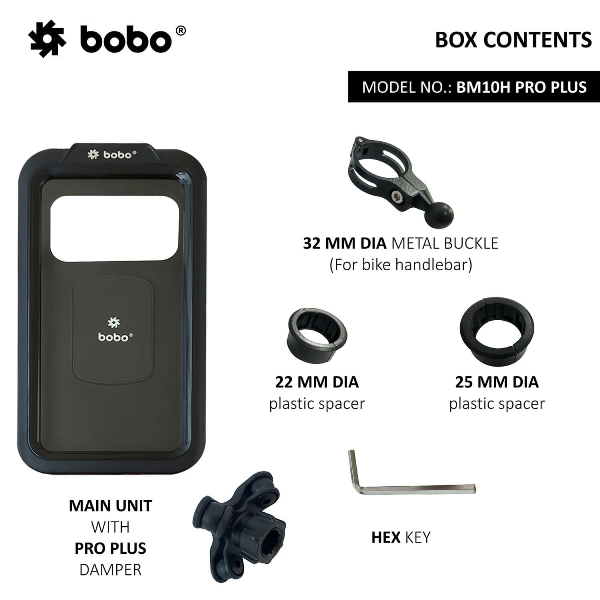 BOBO BM10M Pro Plus Fully Waterproof Bike / Cycle Phone Holder With Pro Plus Vibration Damper Motorcycle Mobile Mount Long Rearview Mirror Attachment-BB-BM-010-122001 BOBO GEARS