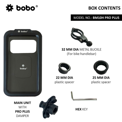 BOBO BM10M Pro Plus Fully Waterproof Bike / Cycle Phone Holder With Pro Plus Vibration Damper Motorcycle Mobile Mount Long Rearview Mirror Attachment-BB-BM-010-122001 BOBO GEARS