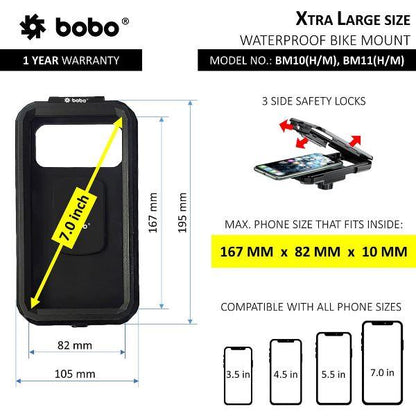 BOBO BM11 Fully Waterproof Bike Phone Holder with Fast 15W Wireless Charger & USB-C Input/Output Port Motorcycle Mobile Mount-BB-BM-011-101001 BOBO GEARS