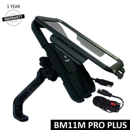 BOBO BM11M PRO PLUS Mirror Fully Waterproof Bike Phone Holder with PRO PLUS Vibration Damper (with Fast 15W Wireless Charger & USB-C Input/Output Port) Motorcycle Mobile Mount – BB-BM-011-122001 Sena
