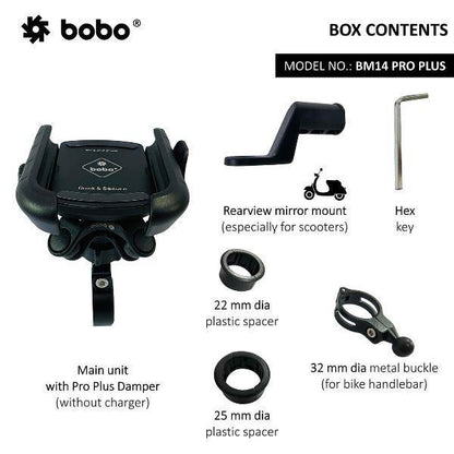 BOBO BM14 PRO PLUS Quick Release with PRO PLUS Vibration Damper Enhanced BM4 PRO PLUS Bike / Cycle Phone Holder Motorcycle Mobile Mount-BB-BM-014-021001 BOBO GEARS