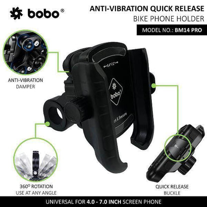 BOBO BM14 PRO X Quick Release Motorcycle Mobile Mount with Enhanced BM4 PRO Vibration Controller BOBO GEARS