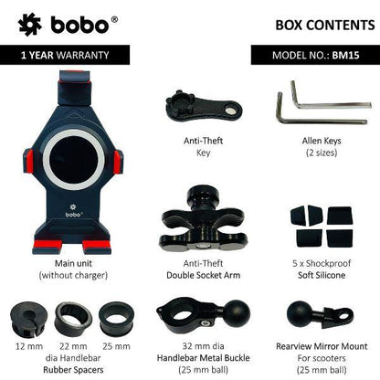 BOBO BM15 Anti-Vibration Metallic Heavy Duty Bike / Cycle Phone Holder Motorcycle Mobile Mount-BB-BM-015-001001 BOBO GEARS