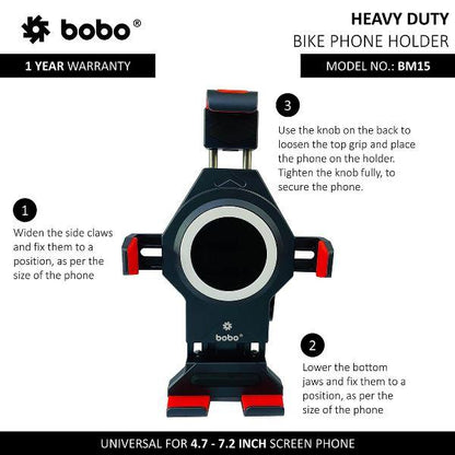 BOBO BM15 Anti-Vibration Metallic Heavy Duty Bike / Cycle Phone Holder Motorcycle Mobile Mount-BB-BM-015-001001 BOBO GEARS