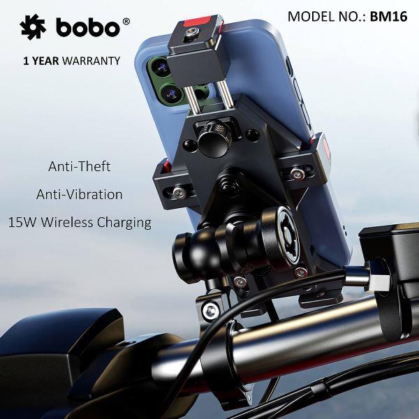 BOBO BM16 Anti-Vibration Metallic Bike Phone Holder (with Fast 15W Wireless Charger) Motorcycle Mobile Mount-BB-BM-016-001001 BOBO GEARS