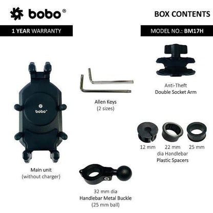 BOBO BM17H PRO Handlebar Anti-Vibration Bike / Cycle Phone Holder Motorcycle Mobile Mount – BB-BM-017-101001 BOBO GEARS