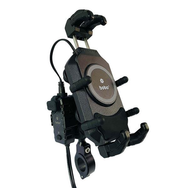 BOBO BM18H Handlebar (or Mirror) Anti-Vibration Bike Phone Holder (with Fast 15W Wireless Charger USB-C Charging Module) Motorcycle Mobile Mount-BB-BM-018-101001 BOBO GEARS