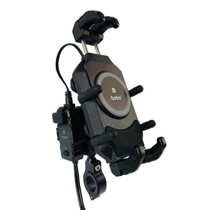 BOBO BM18H Handlebar (or Mirror) Anti-Vibration Bike Phone Holder (with Fast 15W Wireless Charger USB-C Charging Module) Motorcycle Mobile Mount-BB-BM-018-101001 BOBO GEARS