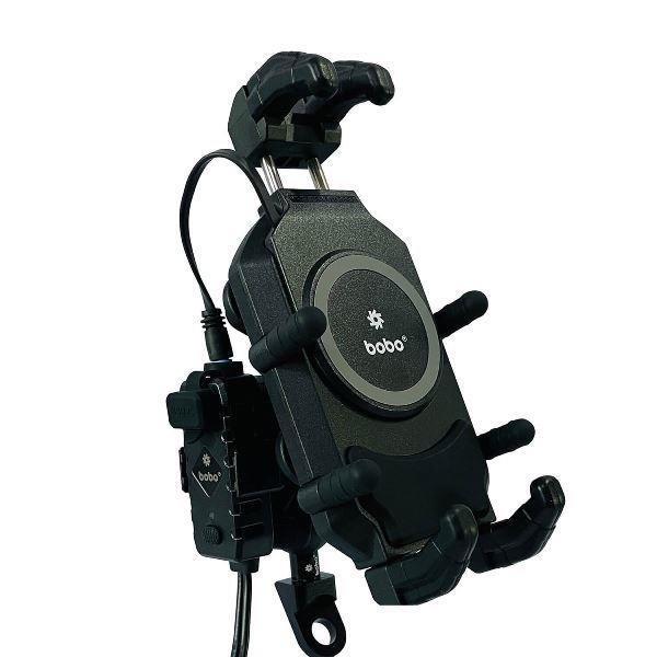 BOBO BM18M PRO Handlebar (or Mirror) Anti-Vibration Bike Phone Holder (with Fast 15W Wireless Charger USB-C Charging Module) Motorcycle Mobile Mount-BB-BM-018-102001 BOBO GEARS
