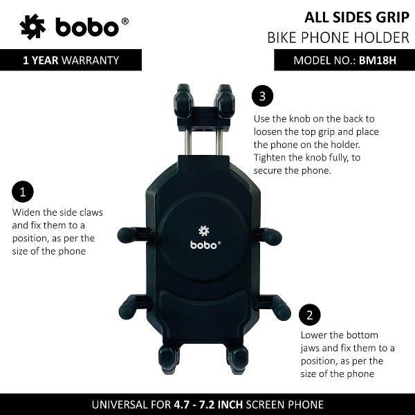 BOBO BM18M PRO Handlebar (or Mirror) Anti-Vibration Bike Phone Holder (with Fast 15W Wireless Charger USB-C Charging Module) Motorcycle Mobile Mount-BB-BM-018-102001 BOBO GEARS