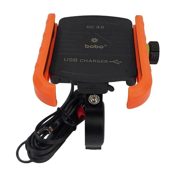 BOBO-BM1 Jaw-Grip Bike Phone Holder (with fast USB 3.0 charger) Motorcycle Mobile Mount (Orange)-BB-BM-001-001005 BOBO GEARS