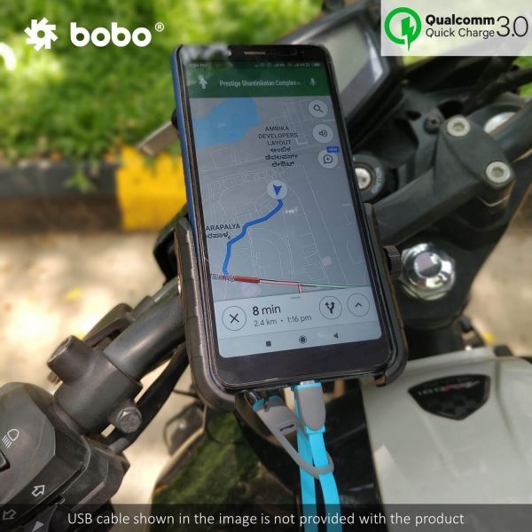 BOBO-BM1 Jaw-Grip Bike Phone Holder (with fast USB 3.0 charger) Motorcycle Mobile Mount (Red)-BB-BM-001-001002 BOBO GEARS