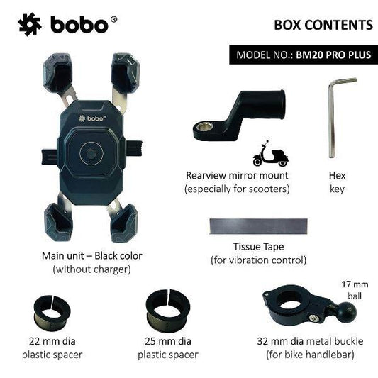BOBO BM20 PRO PLUS Four Corners Secure Grip with PRO PLUS Vibration Damper Bike / Cycle Phone Holder Motorcycle Mobile Mount-BB-BM-020-021001 BOBO GEARS
