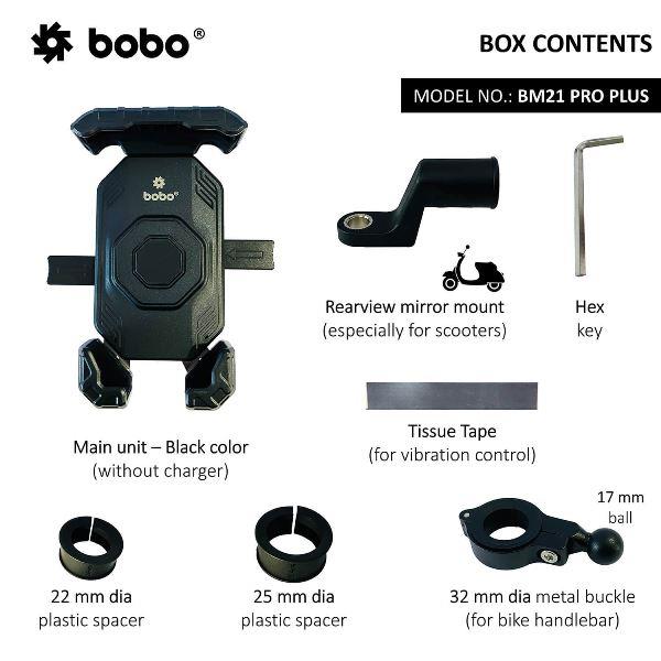 BOBO BM21 PRO PLUS Top & Bottom Corners Secure Grip with PRO PLUS Vibration Damper Bike / Cycle Phone Holder Motorcycle Mobile Mount-BB-BM-021-021001 BOBO GEARS
