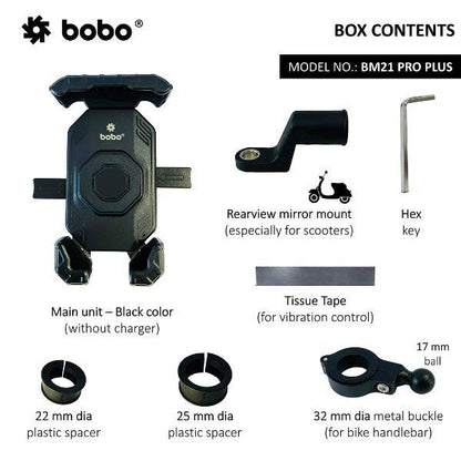 BOBO BM21 PRO PLUS Top & Bottom Corners Secure Grip with PRO PLUS Vibration Damper Bike / Cycle Phone Holder Motorcycle Mobile Mount-BB-BM-021-021001 BOBO GEARS