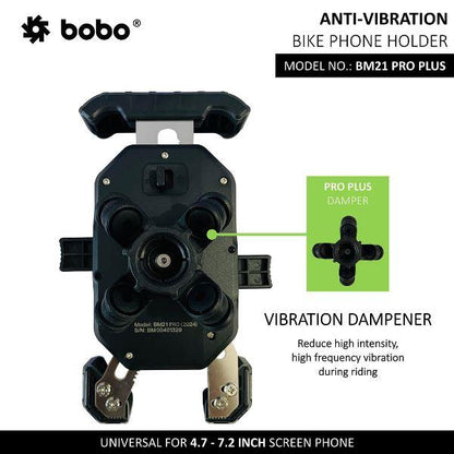 BOBO BM21 PRO PLUS Top & Bottom Corners Secure Grip with PRO PLUS Vibration Damper Bike / Cycle Phone Holder Motorcycle Mobile Mount-BB-BM-021-021001 BOBO GEARS