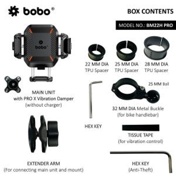 BOBO BM22H PRO Handlebar Mount Anti-Vibration Anti-Theft Bike / Cycle Phone Holder Motorcycle Mobile Mount-BB-BM-022-111001 BOBO GEARS