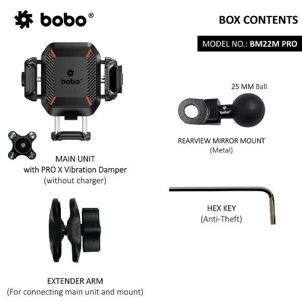 BOBO BM22M PRO Mirror Mount Anti-Vibration Anti-Theft Bike / Cycle Phone Holder Motorcycle Mobile Mount (BB-BM-022-112001) BOBO GEARS