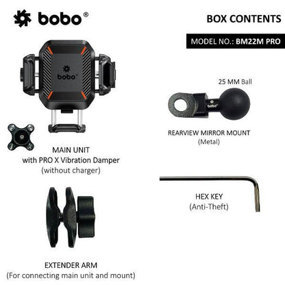 BOBO BM22M PRO Mirror Mount Anti-Vibration Anti-Theft Bike / Cycle Phone Holder Motorcycle Mobile Mount (BB-BM-022-112001) BOBO GEARS