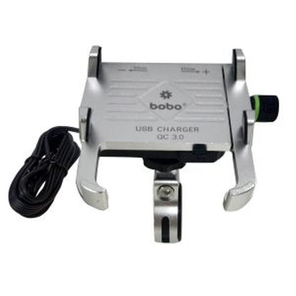 BOBO BM5 Claw-Grip Aluminium Bike Phone Holder (With Fast USB 3.0 Charger) Motorcycle Mobile Mount (Silver)-BB-BM-005-001004 BOBO GEARS
