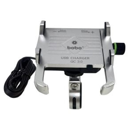 BOBO BM5 Claw-Grip Aluminium Bike Phone Holder (With Fast USB 3.0 Charger) Motorcycle Mobile Mount (Silver)-BB-BM-005-001004 BOBO GEARS