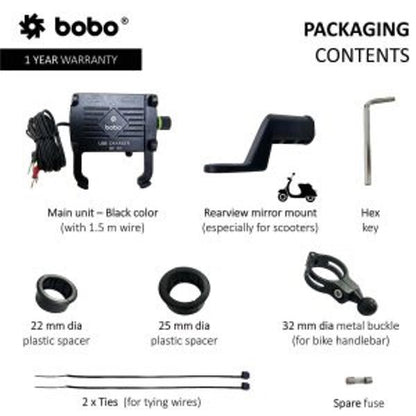 BOBO BM5 Claw-Grip Aluminium Bike Phone Holder (With Fast USB 3.0 Charger) Motorcycle Mobile Mount (Silver)-BB-BM-005-001004 BOBO GEARS
