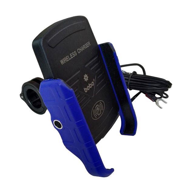 BOBO BM6 Jaw-Grip Bike Phone Holder (with Fast 15W Wireless Charger) Motorcycle Mobile Mount (Blue)- BB-BM-006-001003 BOBO GEARS