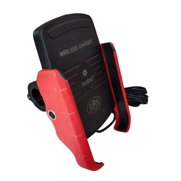 BOBO BM6 Jaw-Grip Bike Phone Holder (with Fast 15W Wireless Charger) Motorcycle Mobile Mount (Red)- BB-BM-006-001002 BOBO GEARS