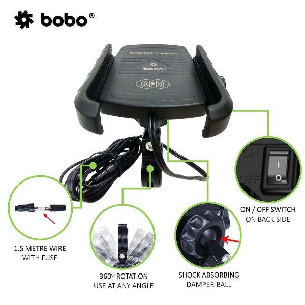 BOBO BM6 Jaw-Grip Bike Phone Holder (with Fast 15W Wireless Charger) Motorcycle Mobile Mount (Silver)- BB-BM-006-001004 BOBO GEARS
