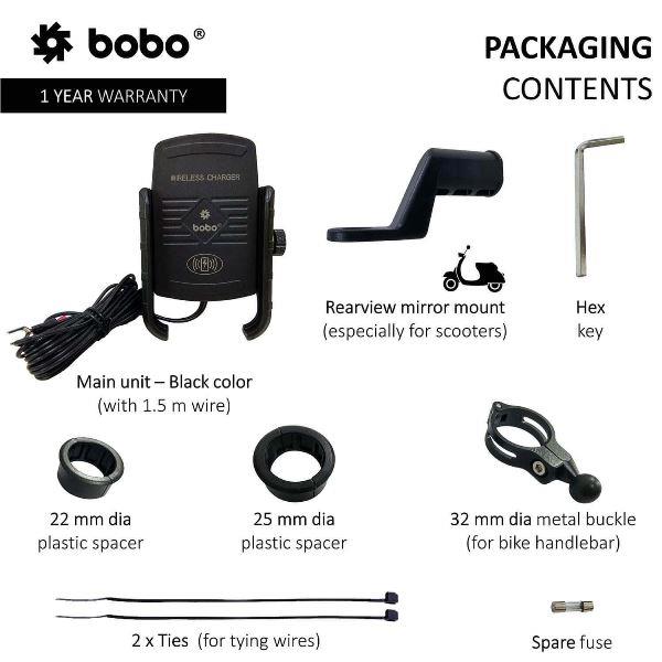 BOBO BM6 Jaw-Grip Bike Phone Holder (with Fast 15W Wireless Charger) Motorcycle Mobile Mount (Black)-BB-BM-006-001001 BOBO GEARS